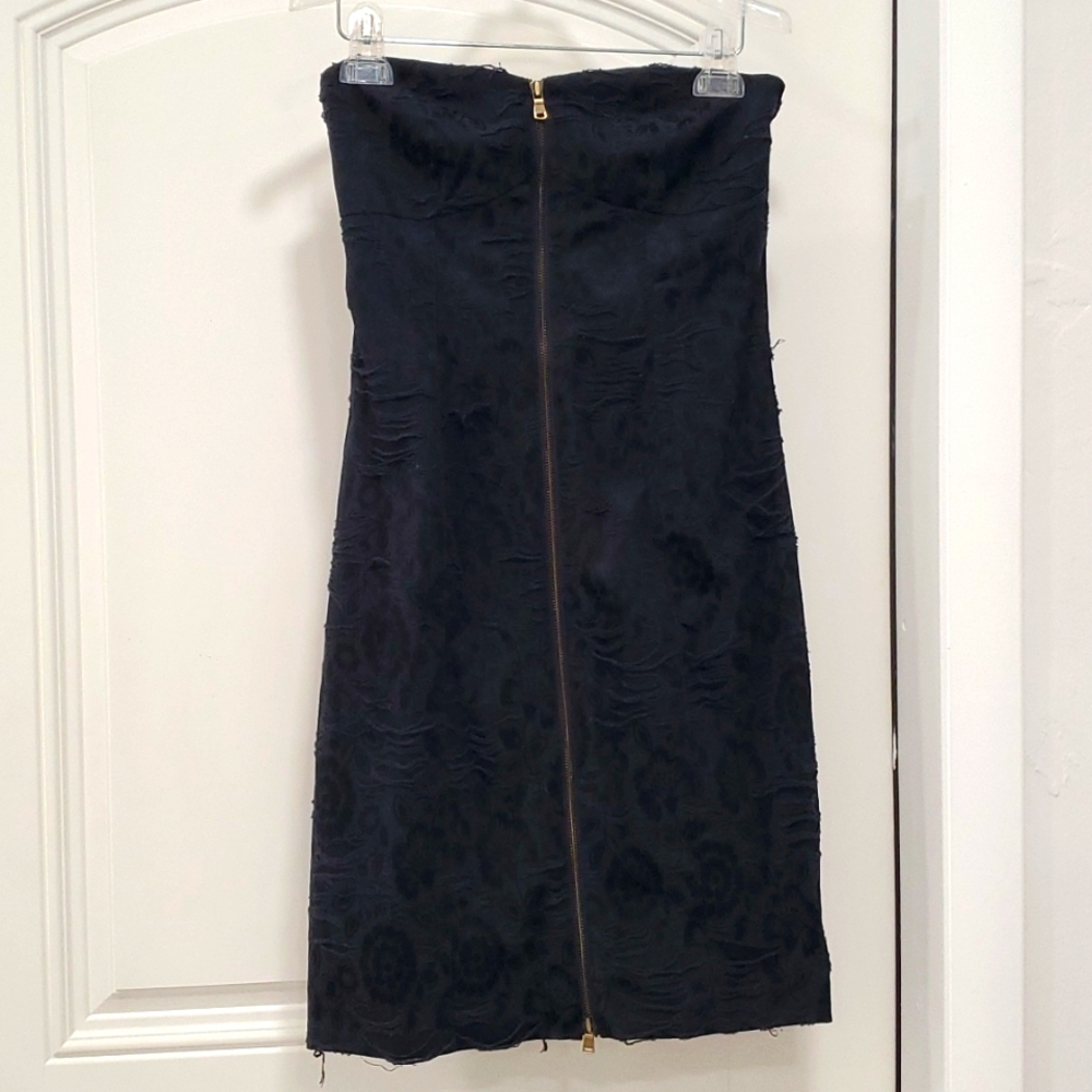 Rachel Rachel Roy Distressed Jacquard Navy Floral Corset Tube Dress with Zipper